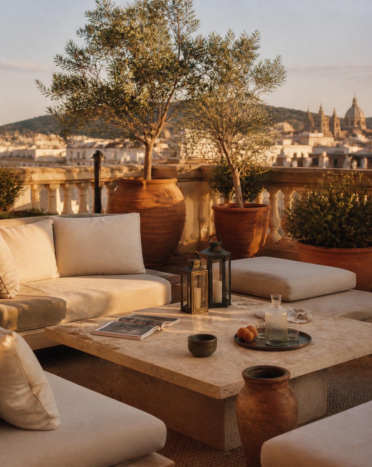 Terraza mediterránea del circuito Inspiration PR al atardecer